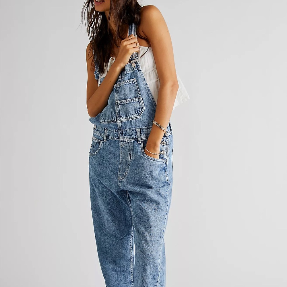 Free People Powder Blue We The Free Ziggy Denim Overalls S